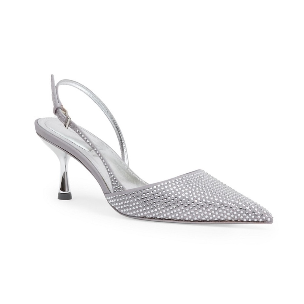 Simkhai Dylan 65MM Satin & Crystal Slingback Pumps Worn Once great for bridesOBO